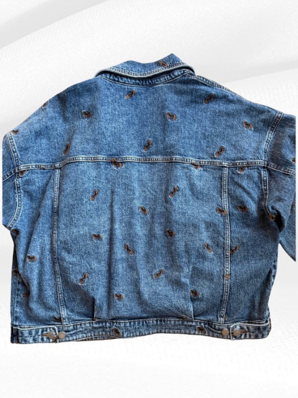 Avec Les Filles Horse Embroidered Ombre Trucker Jacket XL Denim Artisan Wash - Picture 12 of 17